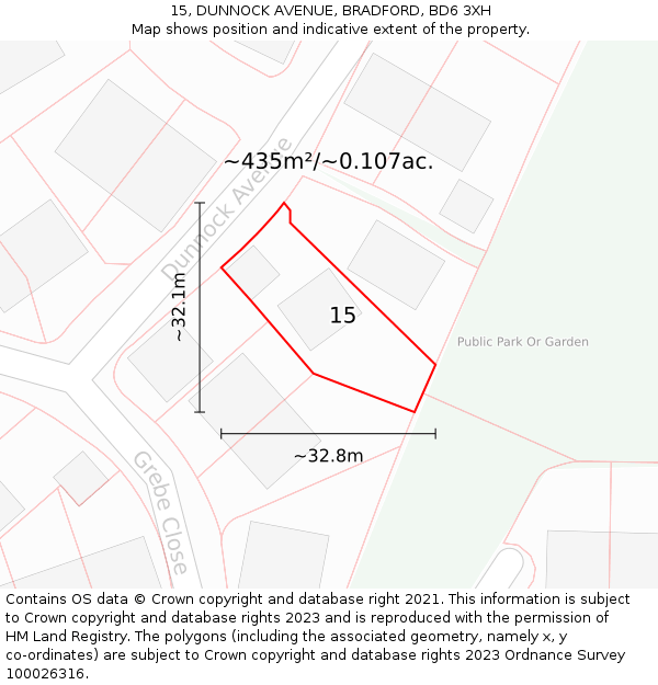 15, DUNNOCK AVENUE, BRADFORD, BD6 3XH: Plot and title map