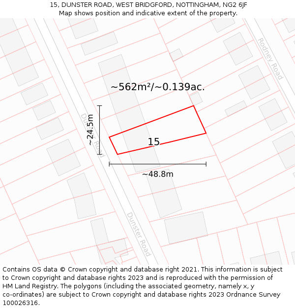 15, DUNSTER ROAD, WEST BRIDGFORD, NOTTINGHAM, NG2 6JF: Plot and title map