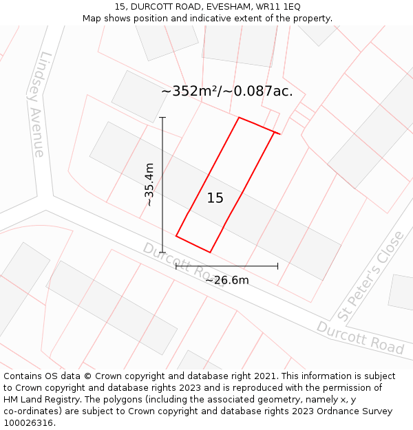 15, DURCOTT ROAD, EVESHAM, WR11 1EQ: Plot and title map