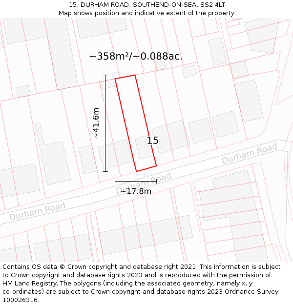 15, DURHAM ROAD, SOUTHEND-ON-SEA, SS2 4LT: Plot and title map