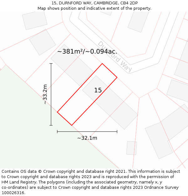 15, DURNFORD WAY, CAMBRIDGE, CB4 2DP: Plot and title map