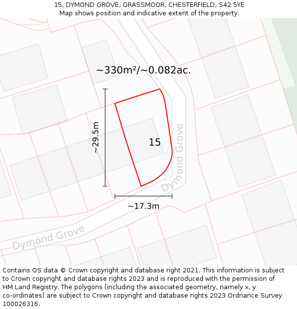 15, DYMOND GROVE, GRASSMOOR, CHESTERFIELD, S42 5YE: Plot and title map