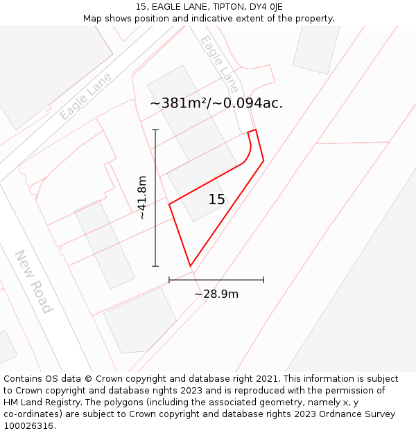 15, EAGLE LANE, TIPTON, DY4 0JE: Plot and title map