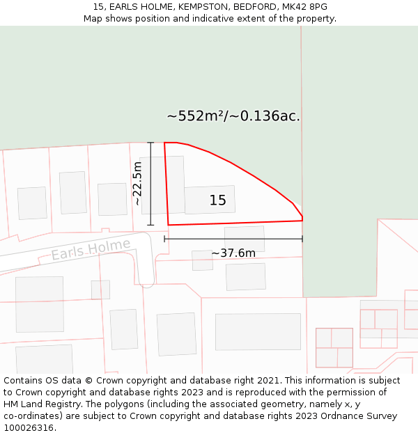 15, EARLS HOLME, KEMPSTON, BEDFORD, MK42 8PG: Plot and title map