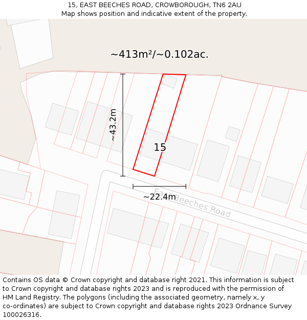 15, EAST BEECHES ROAD, CROWBOROUGH, TN6 2AU: Plot and title map