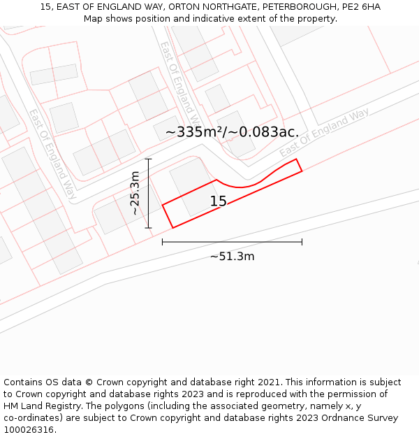 15, EAST OF ENGLAND WAY, ORTON NORTHGATE, PETERBOROUGH, PE2 6HA: Plot and title map