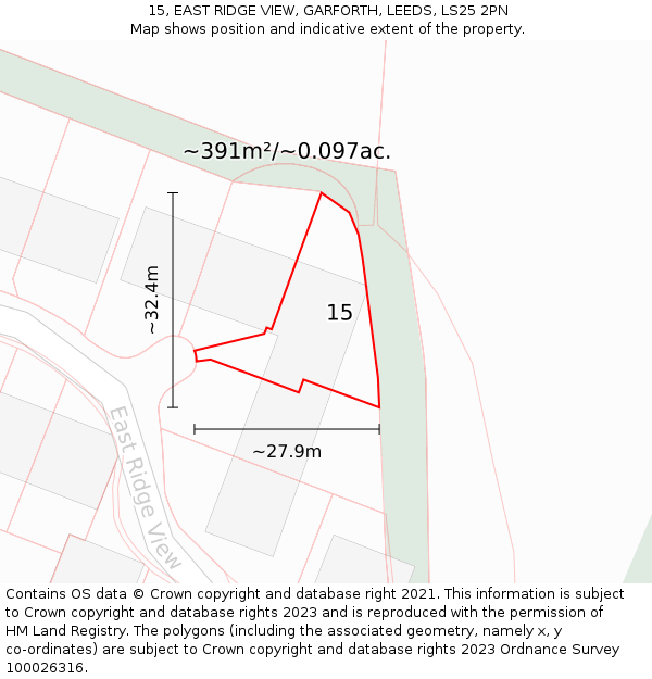 15, EAST RIDGE VIEW, GARFORTH, LEEDS, LS25 2PN: Plot and title map