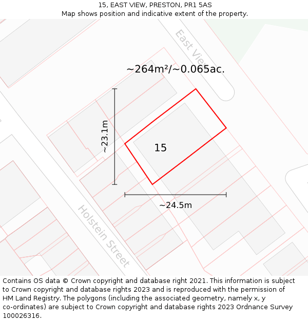 15, EAST VIEW, PRESTON, PR1 5AS: Plot and title map