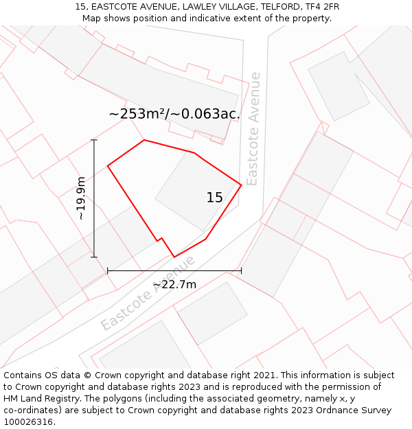 15, EASTCOTE AVENUE, LAWLEY VILLAGE, TELFORD, TF4 2FR: Plot and title map