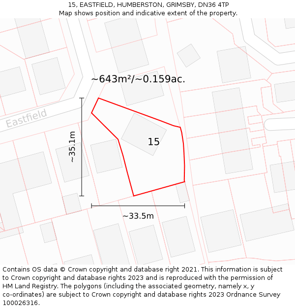 15, EASTFIELD, HUMBERSTON, GRIMSBY, DN36 4TP: Plot and title map