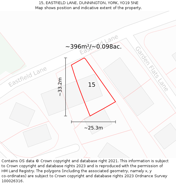 15, EASTFIELD LANE, DUNNINGTON, YORK, YO19 5NE: Plot and title map