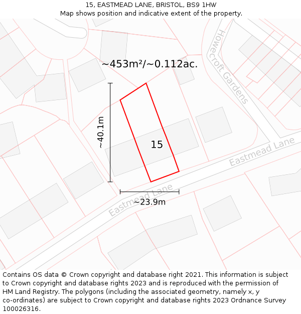 15, EASTMEAD LANE, BRISTOL, BS9 1HW: Plot and title map