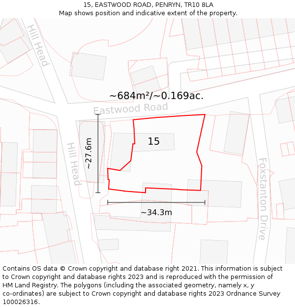 15, EASTWOOD ROAD, PENRYN, TR10 8LA: Plot and title map