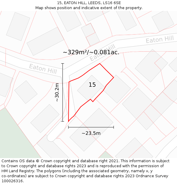 15, EATON HILL, LEEDS, LS16 6SE: Plot and title map