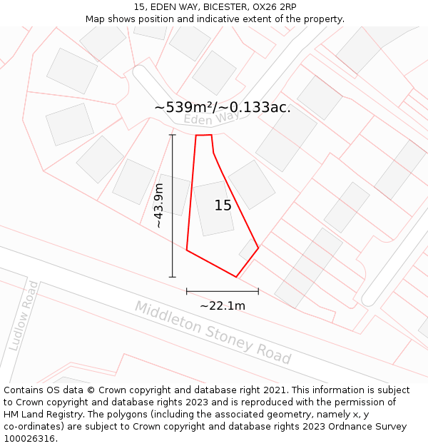 15, EDEN WAY, BICESTER, OX26 2RP: Plot and title map