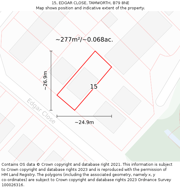 15, EDGAR CLOSE, TAMWORTH, B79 8NE: Plot and title map