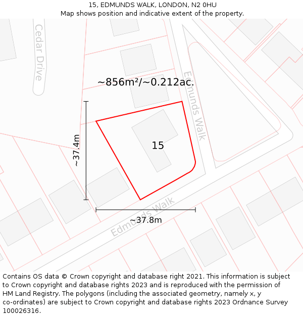 15, EDMUNDS WALK, LONDON, N2 0HU: Plot and title map