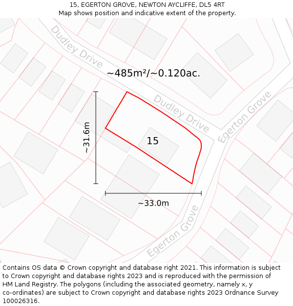 15, EGERTON GROVE, NEWTON AYCLIFFE, DL5 4RT: Plot and title map