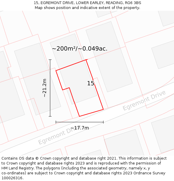 15, EGREMONT DRIVE, LOWER EARLEY, READING, RG6 3BS: Plot and title map