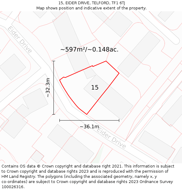 15, EIDER DRIVE, TELFORD, TF1 6TJ: Plot and title map