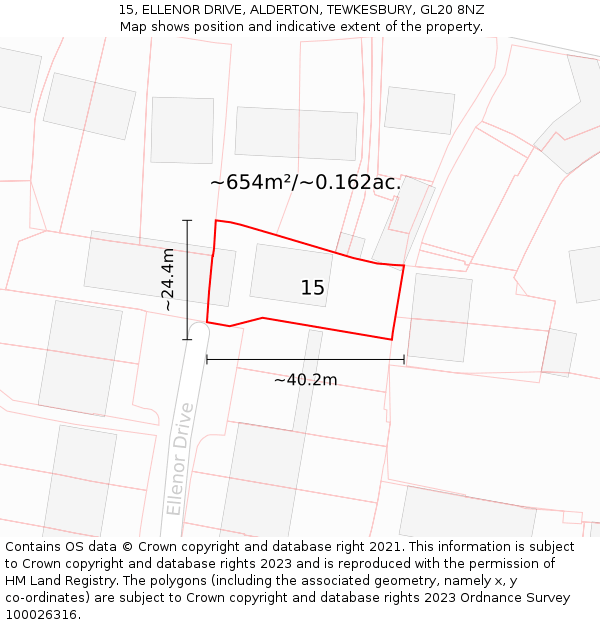 15, ELLENOR DRIVE, ALDERTON, TEWKESBURY, GL20 8NZ: Plot and title map