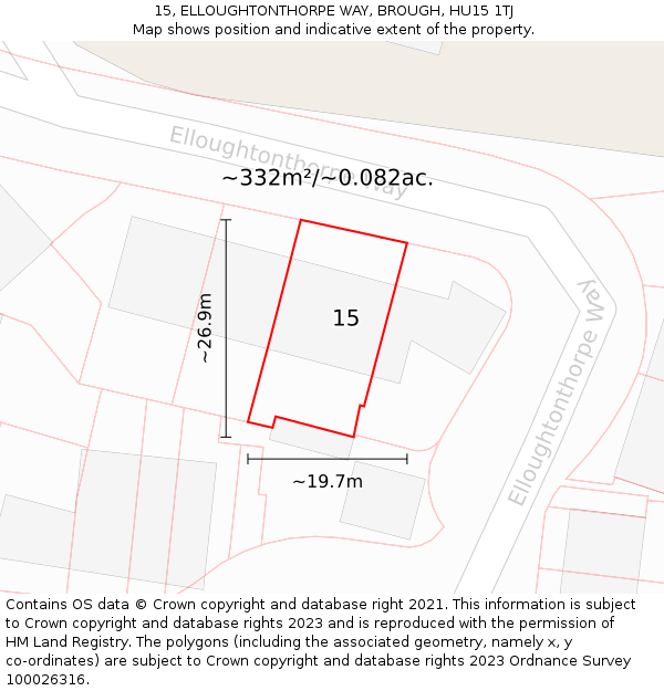 15, ELLOUGHTONTHORPE WAY, BROUGH, HU15 1TJ: Plot and title map