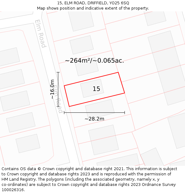 15, ELM ROAD, DRIFFIELD, YO25 6SQ: Plot and title map