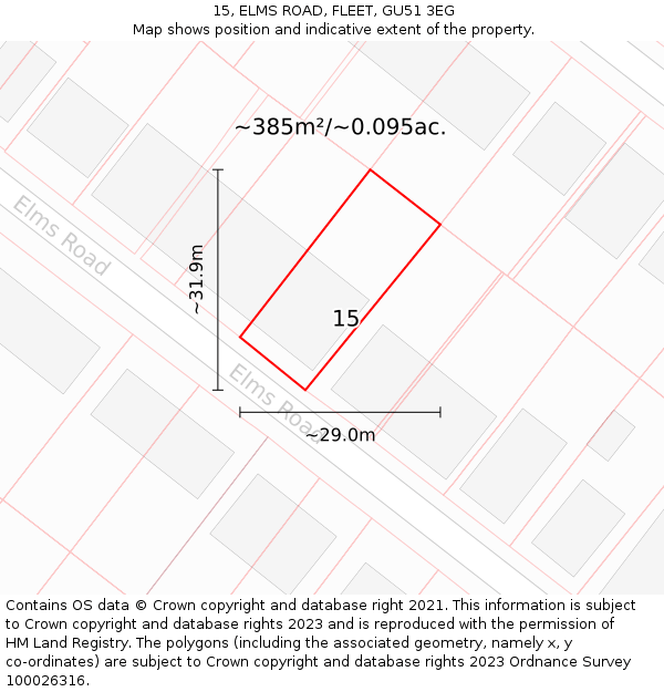 15, ELMS ROAD, FLEET, GU51 3EG: Plot and title map