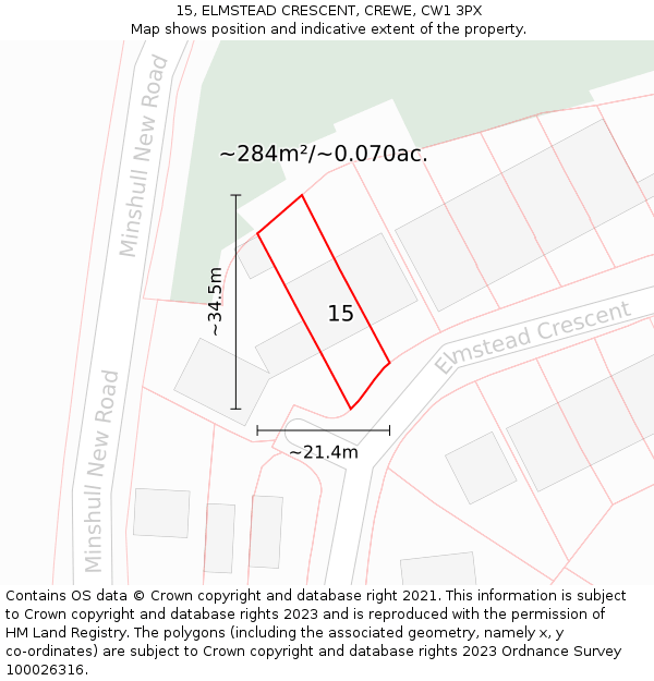 15, ELMSTEAD CRESCENT, CREWE, CW1 3PX: Plot and title map