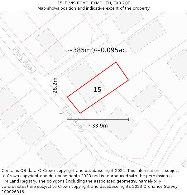15, ELVIS ROAD, EXMOUTH, EX8 2QB: Plot and title map
