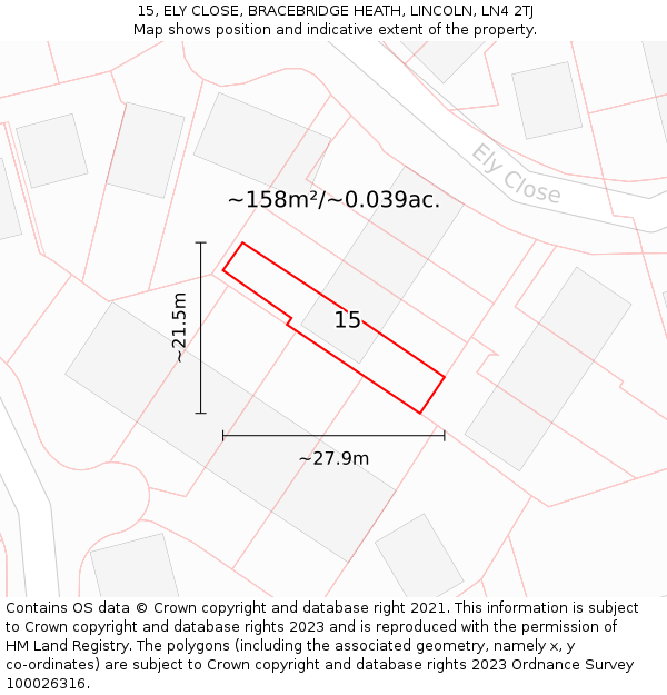 15, ELY CLOSE, BRACEBRIDGE HEATH, LINCOLN, LN4 2TJ: Plot and title map
