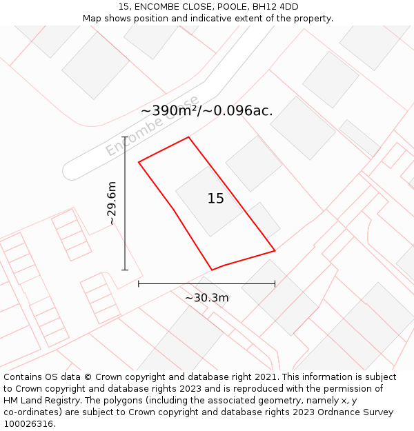 15, ENCOMBE CLOSE, POOLE, BH12 4DD: Plot and title map