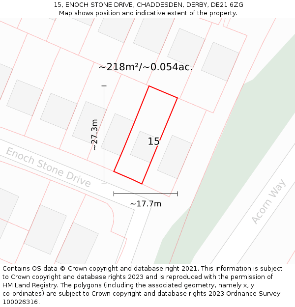 15, ENOCH STONE DRIVE, CHADDESDEN, DERBY, DE21 6ZG: Plot and title map