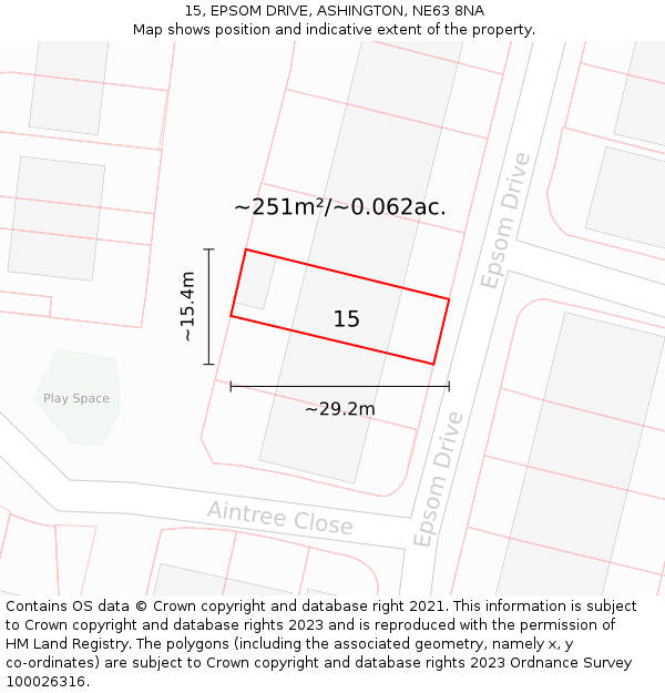 15, EPSOM DRIVE, ASHINGTON, NE63 8NA: Plot and title map