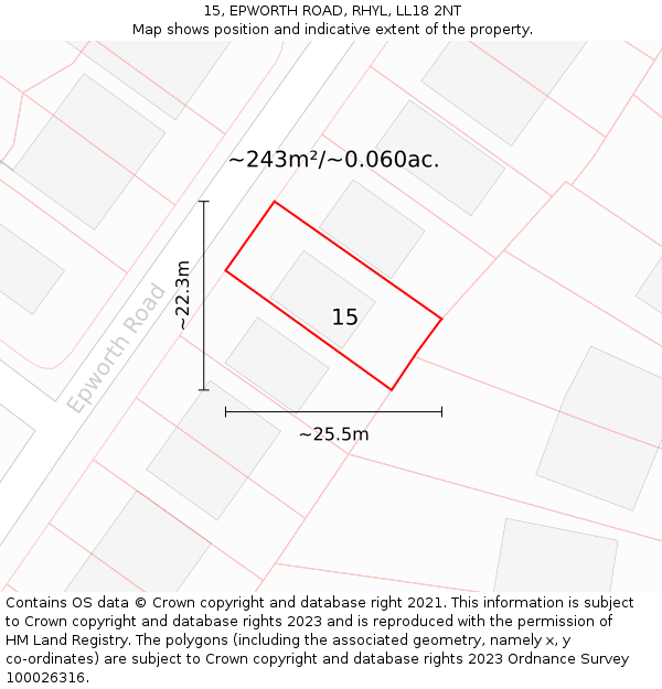 15, EPWORTH ROAD, RHYL, LL18 2NT: Plot and title map