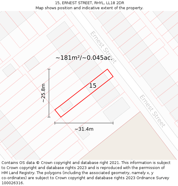 15, ERNEST STREET, RHYL, LL18 2DR: Plot and title map