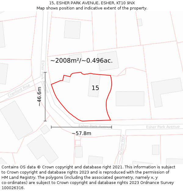 15, ESHER PARK AVENUE, ESHER, KT10 9NX: Plot and title map