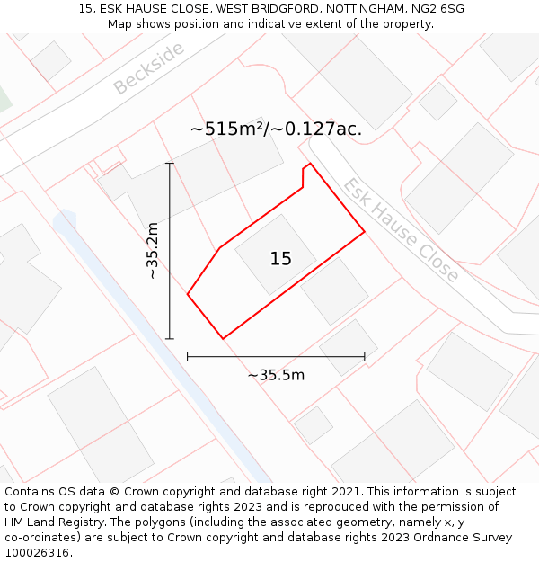 15, ESK HAUSE CLOSE, WEST BRIDGFORD, NOTTINGHAM, NG2 6SG: Plot and title map