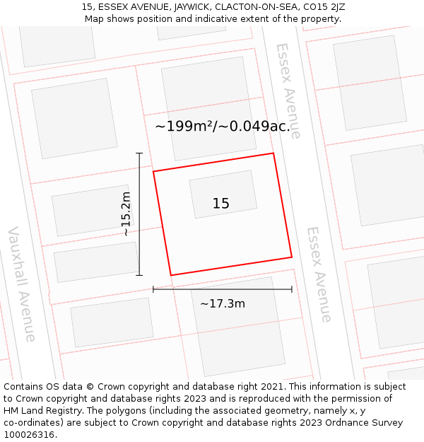 15, ESSEX AVENUE, JAYWICK, CLACTON-ON-SEA, CO15 2JZ: Plot and title map