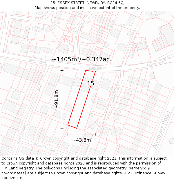 15, ESSEX STREET, NEWBURY, RG14 6QJ: Plot and title map