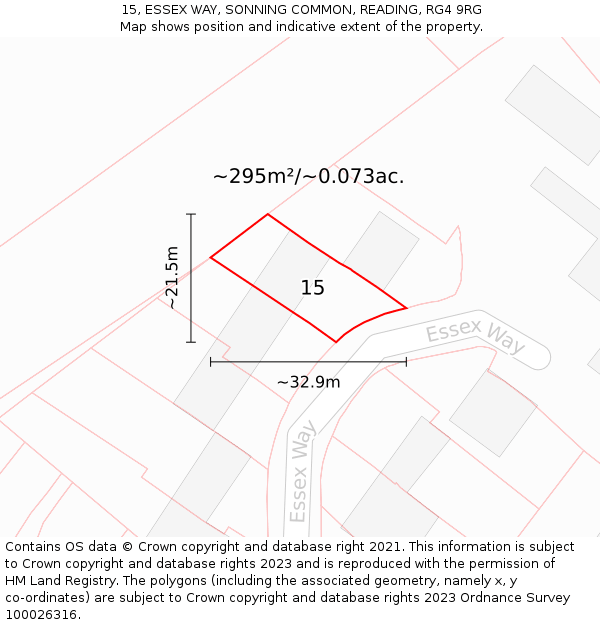 15, ESSEX WAY, SONNING COMMON, READING, RG4 9RG: Plot and title map