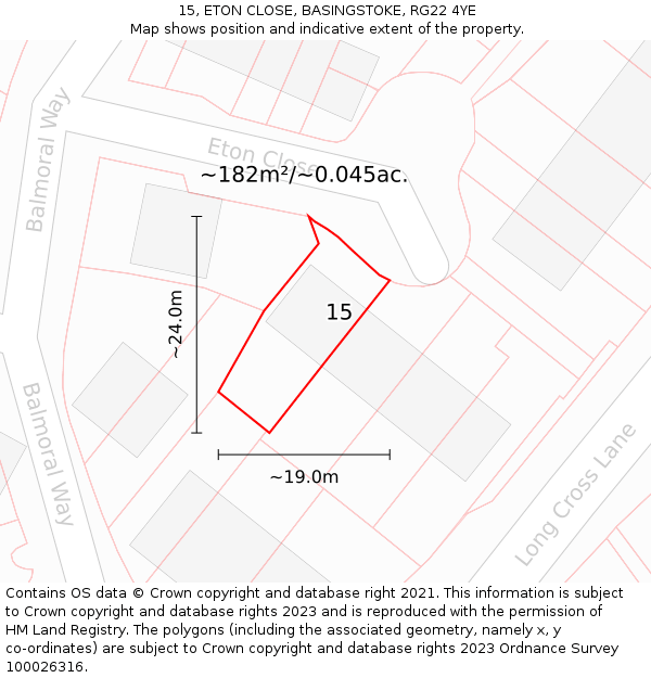 15, ETON CLOSE, BASINGSTOKE, RG22 4YE: Plot and title map