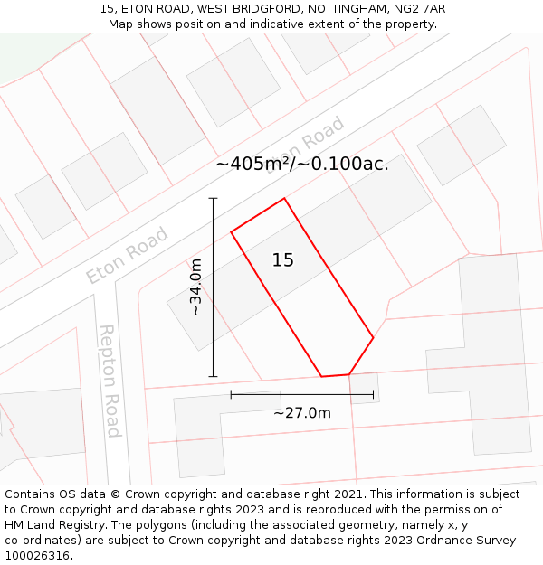 15, ETON ROAD, WEST BRIDGFORD, NOTTINGHAM, NG2 7AR: Plot and title map