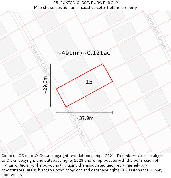 15, EUXTON CLOSE, BURY, BL8 2HY: Plot and title map