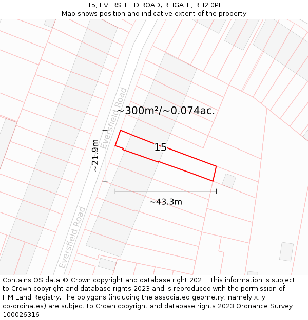 15, EVERSFIELD ROAD, REIGATE, RH2 0PL: Plot and title map