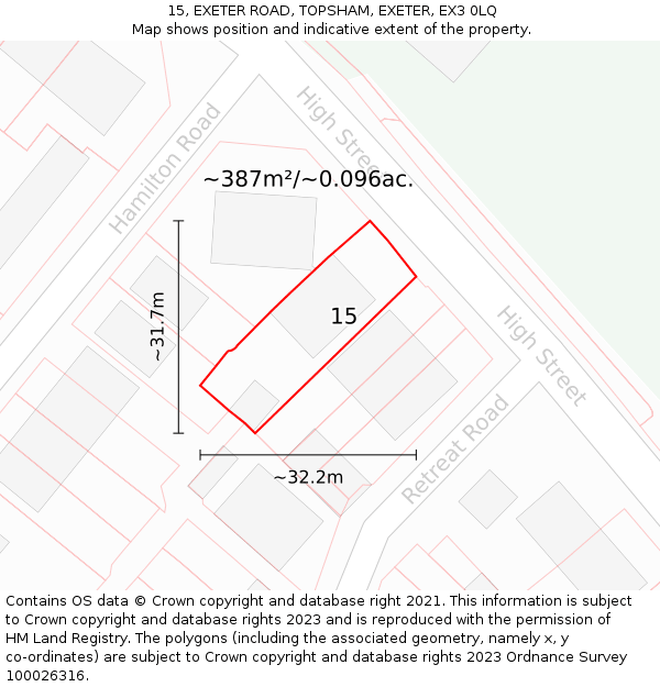 15, EXETER ROAD, TOPSHAM, EXETER, EX3 0LQ: Plot and title map