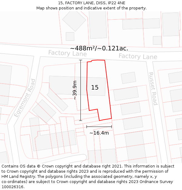 15, FACTORY LANE, DISS, IP22 4NE: Plot and title map