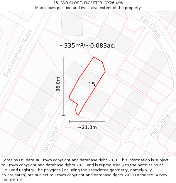 15, FAIR CLOSE, BICESTER, OX26 4YW: Plot and title map