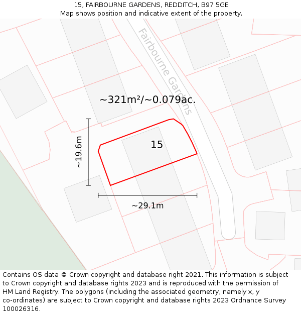 15, FAIRBOURNE GARDENS, REDDITCH, B97 5GE: Plot and title map