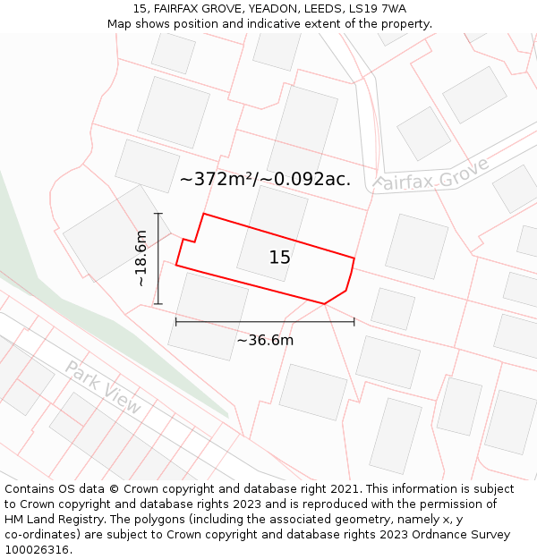 15, FAIRFAX GROVE, YEADON, LEEDS, LS19 7WA: Plot and title map